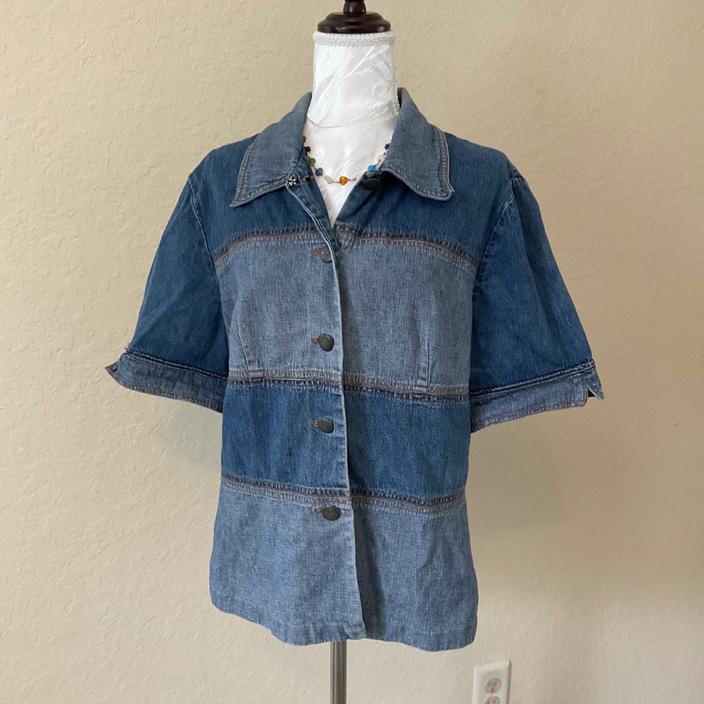 Vintage Betsy Lauren Size 14 Colorblock Denim Short Sleeve Blue 100% Cotton